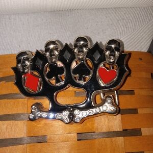 Silver tone/Chrome playing cards Suits, Casino, Skulls and Crossbone belt buckle